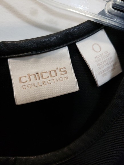 Chicos Collection  Black 3/4 Sleeve  Ribbon trim  Top Size 0  tunic hi-lo - Picture 2 of 6